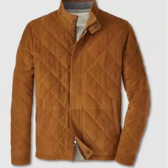 Peter Millar Men's Crown Suede Quilted Coat Jacket Whiskey Brown MF24Z08 $1295 - Picture 1 of 12